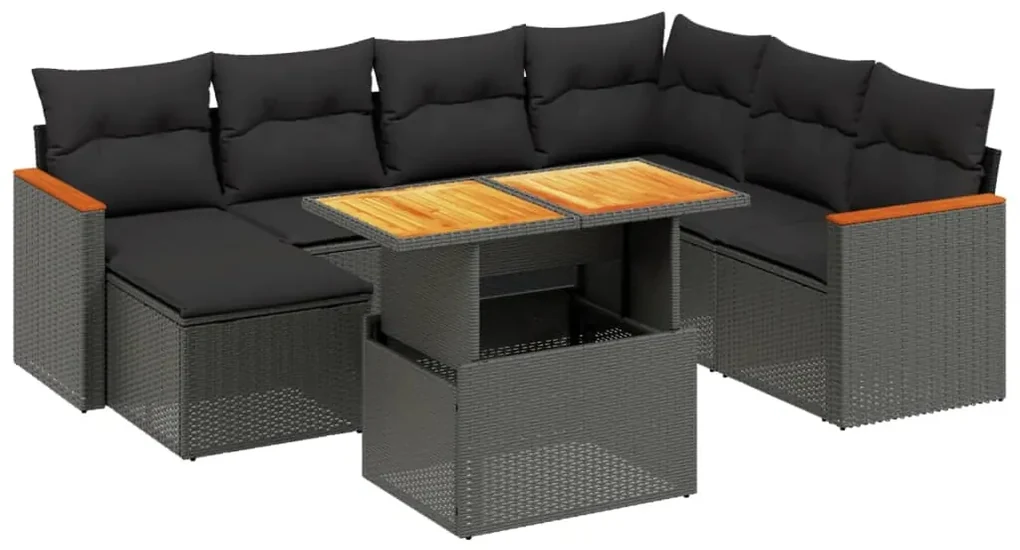 Set divani da giardino con cuscini 8 pz nero in polyrattan