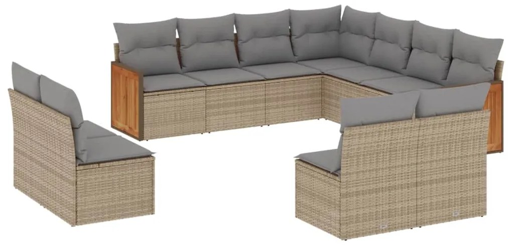 Set Divani da Giardino 11 pz con Cuscini Beige in Polyrattan