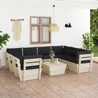 Set Divani da Giardino su Pallet 9 pz con Cuscini Legno Abete cod mxl 40398