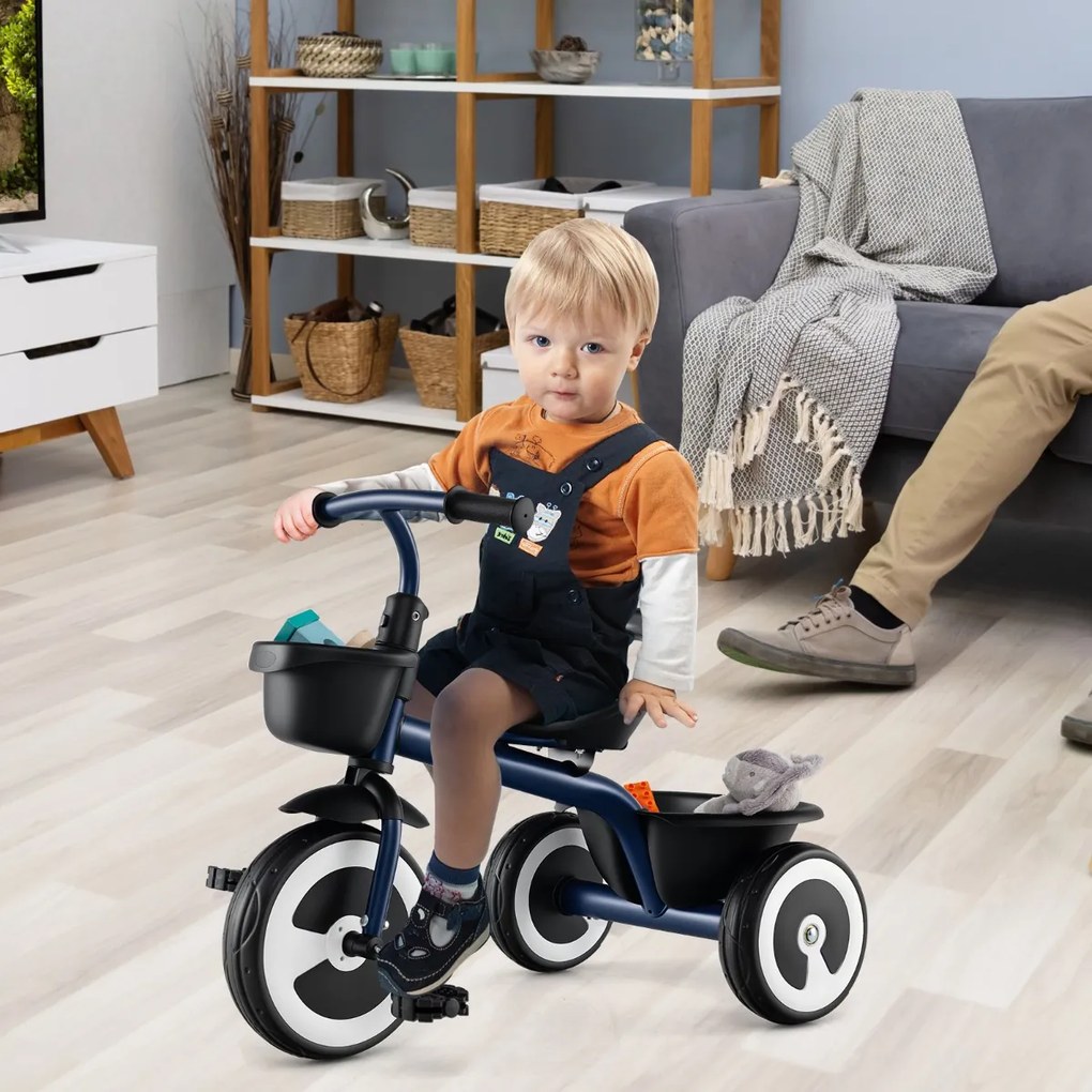 Costway Triciclo per bambini con telaio in ferro carbonioso di alta resistenza, Triciclo per bambini con sede regolabile 3 Colori