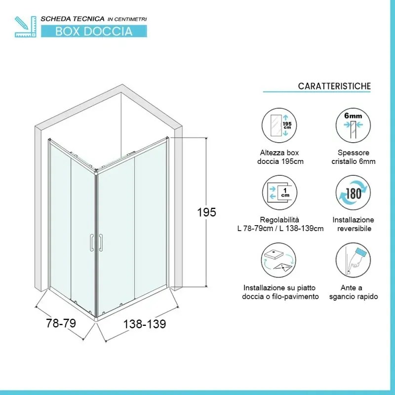 Box doccia angolare 80x140 cm Icon doppio scorrevole con vetro trasparente