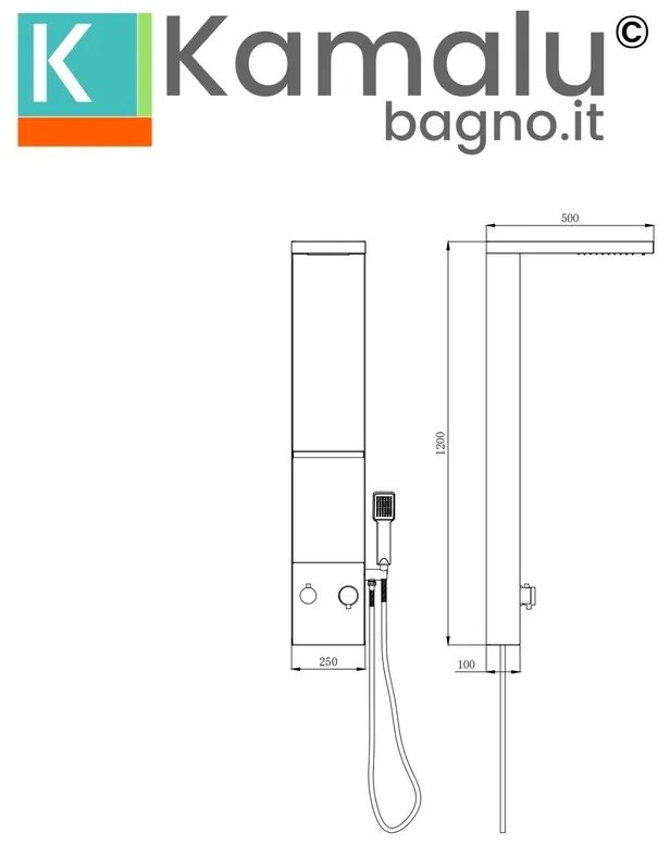 Kamalu - pannello doccia nero soffione a cascata e doccetta | kam-t7100n