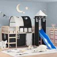 Letto a Soppalco con Torre Bambini Bianco e Nero 80x200cm Pino 3207090