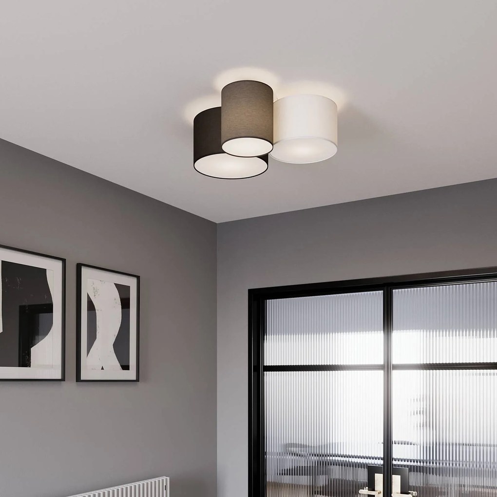 Plafoniera Lindby Laurenz, a 3 luci, grigio/marrone, tessile