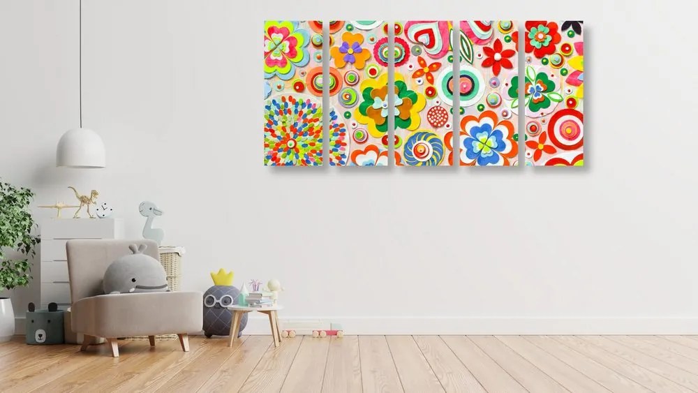 Quadri 5 pezzi – Astrazione di fiori