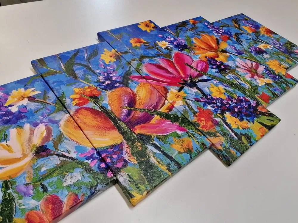 Quadri 5 pezzi – Fiori colorati sul prato