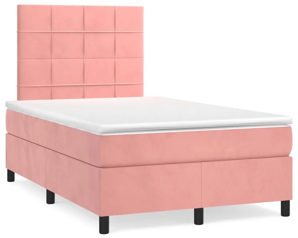 Letto a molle con materasso e led rosa 120x190 cm in velluto