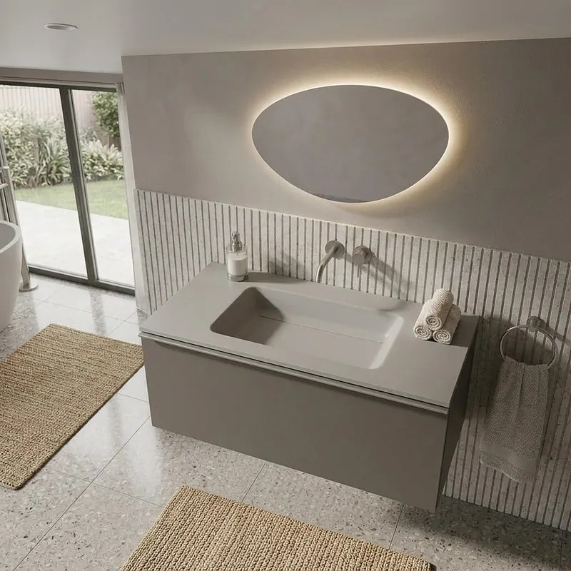 Mobile da bagno sospeso sotto lavabo Pixel plain 1 cassetto L 120 x H 40 x P 45.5 cm grigio carbone laccato opaco, con maniglia alluminio brillante