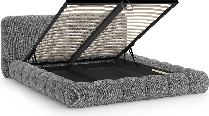 Letto matrimoniale imbottito grigio scuro con contenitore con rete inclusa 160x200 cm Solange – Micadoni