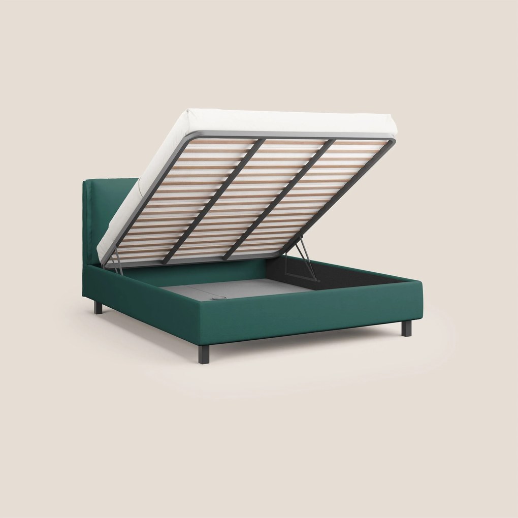 Emma letto contenitore con cuscini mobili in microfibra smacchiabile T11 petrolio