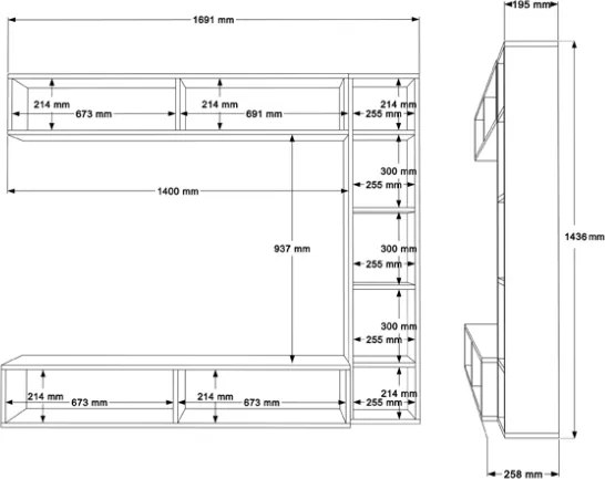 Mobile TV Sospeso Con Ripiani Laterali E Modulo Superiore Zen Rovere E Bianco