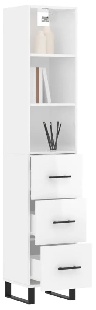 Credenza 34,5x34x180 cm in Legno Multistrato Bianco Lucido