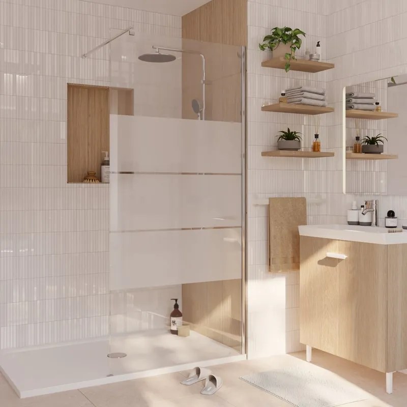 Box doccia walk-in Easy, vetro serigrafato 6 mm, L 87-88.5 cm x H 195 cm, profilo cromo
