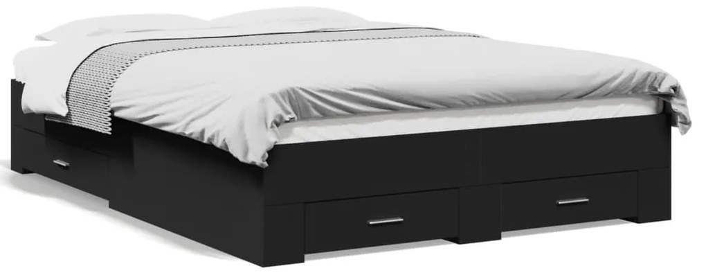 Giroletto con cassetti nero 120x190 cm in legno multistrato