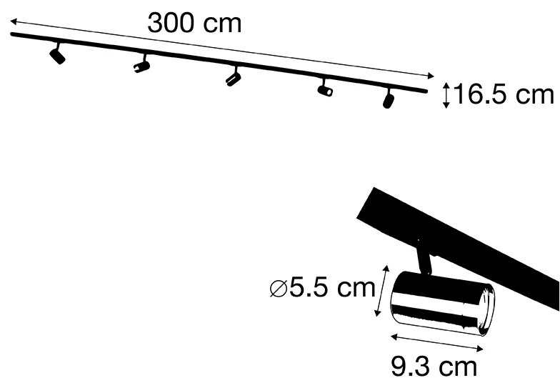 Sistema a binario intelligente nero con oro monofase 5 luci incl. Wifi GU10 - Jeana