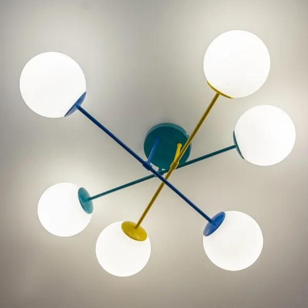 Lampadario a plafone MOON 6xE27/15W/230V turchese/giallo/blu