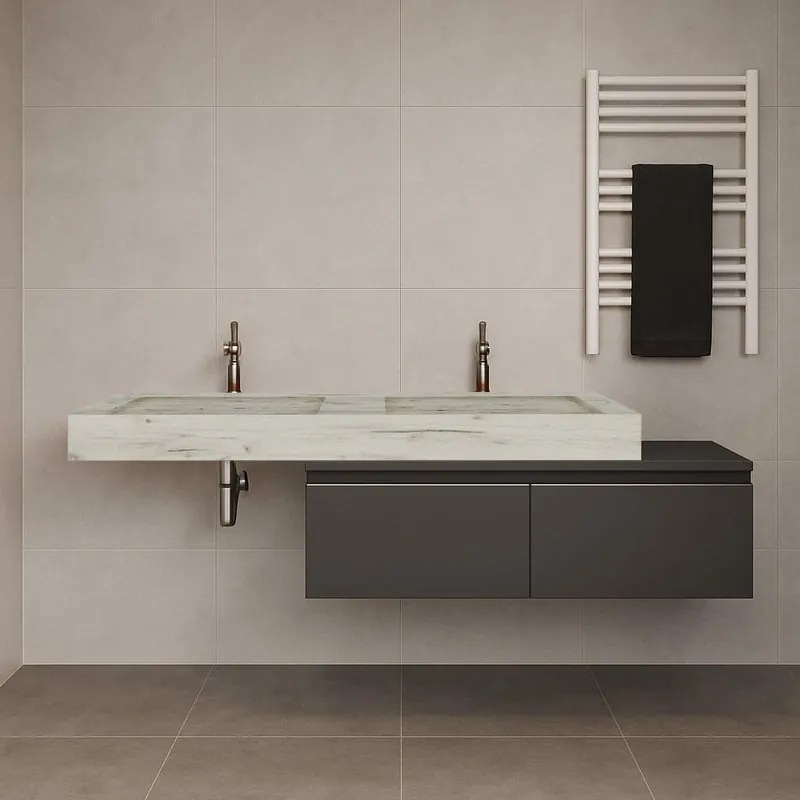 Mobile bagno con lavabo L 120 x H 32 x P 46 cm lavabo-rovere ice; cassetti-lino opaco 2 cassetti per doppia vasca Ofset
