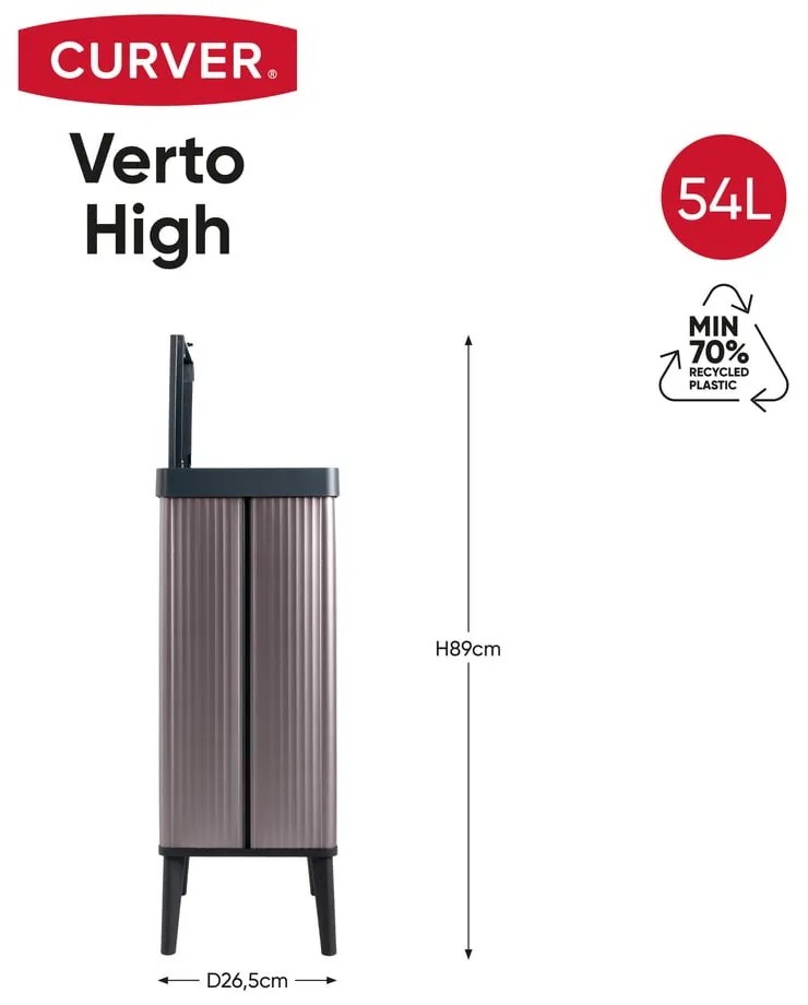 Cestino per la spazzatura rosa touch in plastica riciclata 54 l Verto High - Curver