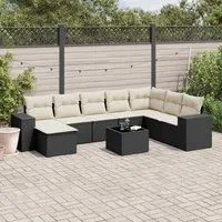 Set Divani da Giardino 9 pz con Cuscini Nero in Polyrattan 3255303