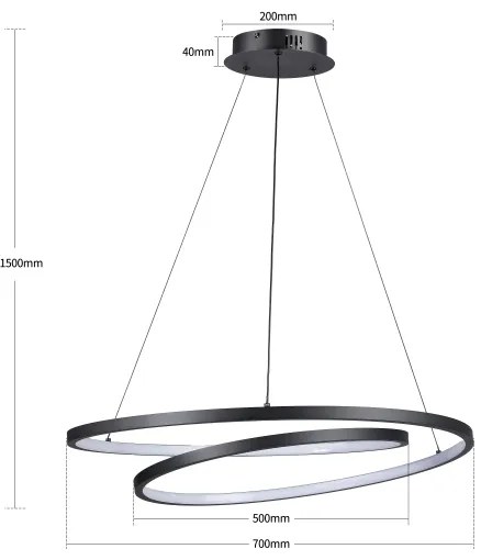 Brilagi-LED Lampadario dimmerabile sospeso su cavo TWISTER LED/75W/230V Ø 70 cm nero + telecomando