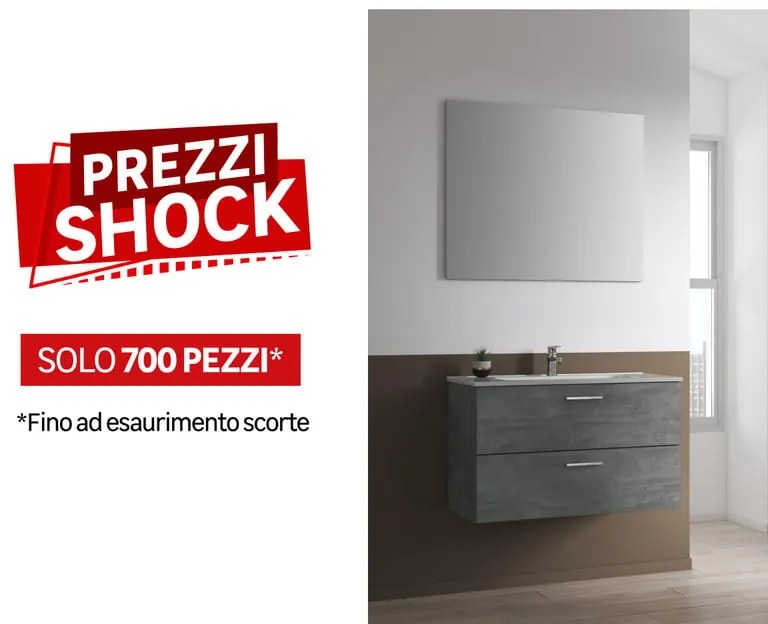 Mobile bagno sospeso con lavabo e specchio L 79 x H 50 x P 45.5 cm cemento 2 cassetti per vasca centrale Paros