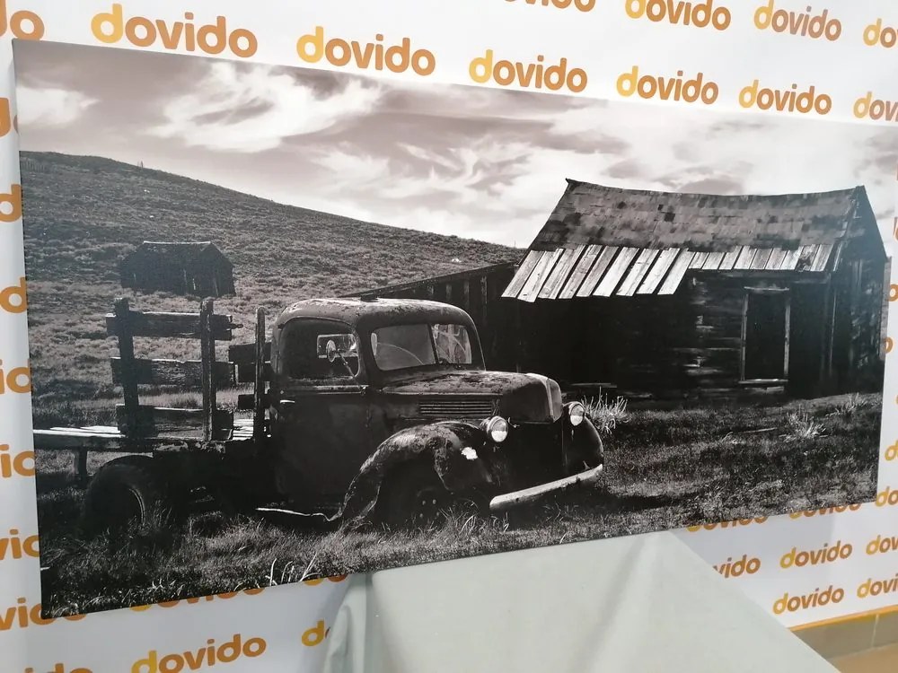Quadro su tela – Auto in natura pittoresca in bianco e nero