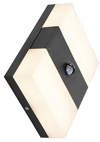 Lampada da parete per esterni nera IP44 con LED e sensore di movimento - Dualy