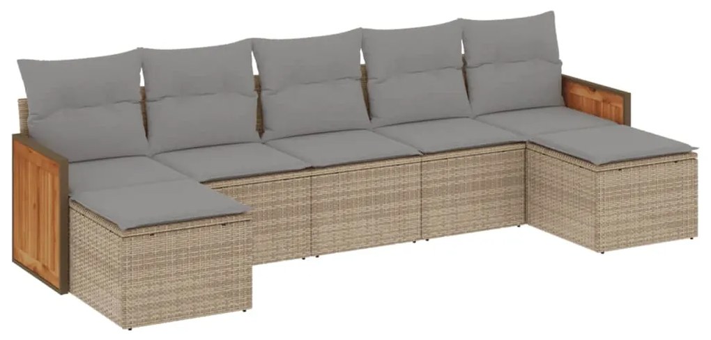 Set Divani da Giardino 7 pz con Cuscini Beige in Polyrattan