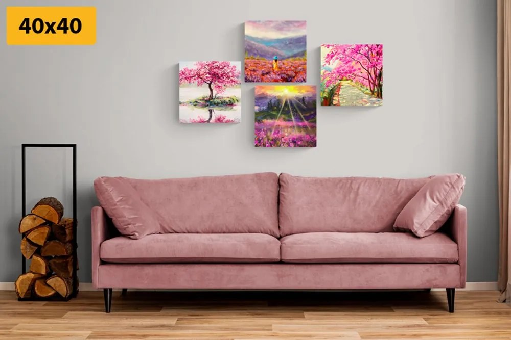 Set di quadri – Splendida imitazione di pittura a olio in rosa