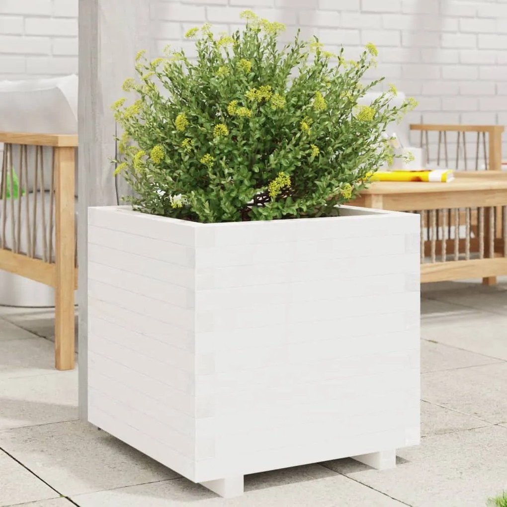 Fioriera Da Giardino Bianca 50x50x49,5cm Legno Massello Di Pino /
