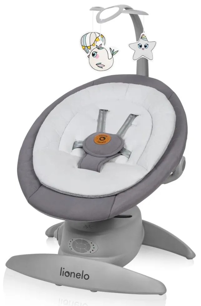 Lionelo - Altalena per bambini con melodia MELL Grey Stone 4xAA + telecomando
