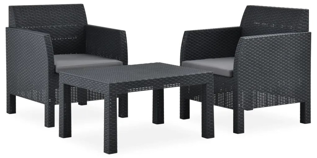 Set divani da giardino 3 pz con cuscini in rattan pp antracite