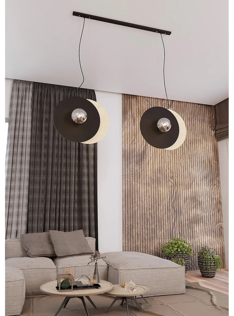 Sospensione Minimal Nordica Brigid 4 Luci In Acciaio Nero E Legno Vetro Fumè