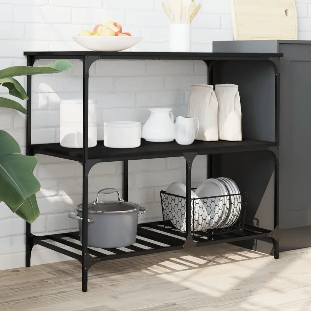 Carrello da cucina nero 100x50x95 cm in legno multistrato