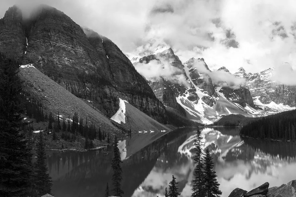 Stampa su tela – Splendido paesaggio montano in bianco e nero