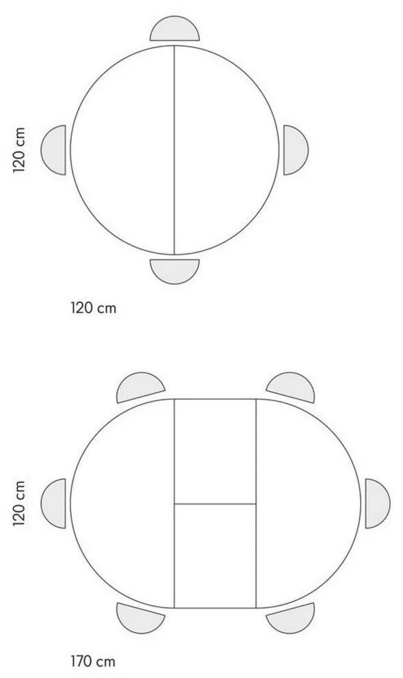 Tavolo rotondo PANTELLERIA in legno effetto grigio cemento con base a X in metallo antracite, allungabile ⌀120 cm – ⌀170 cm