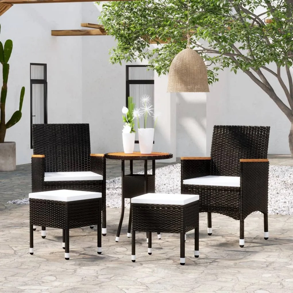 Set Salotto Da Giardino 5 Pz İn Polyrattan Nero /