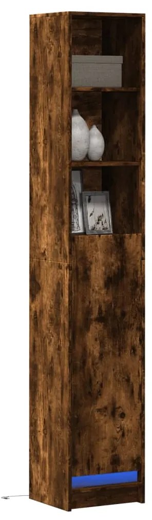 Credenza Con Led Rovere Fumo 36x32,5x200cm İn Legno Multistrato /