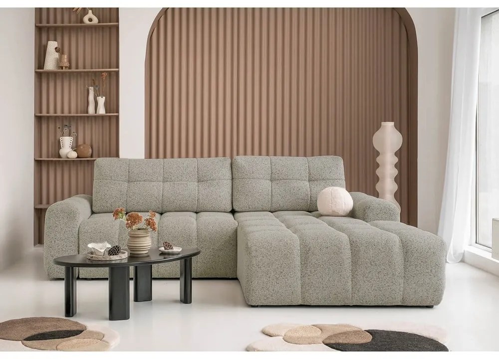 Divano angolare componibile marrone chiaro allungabile/con contenitore (con penisola a destra) Lulu – Miuform