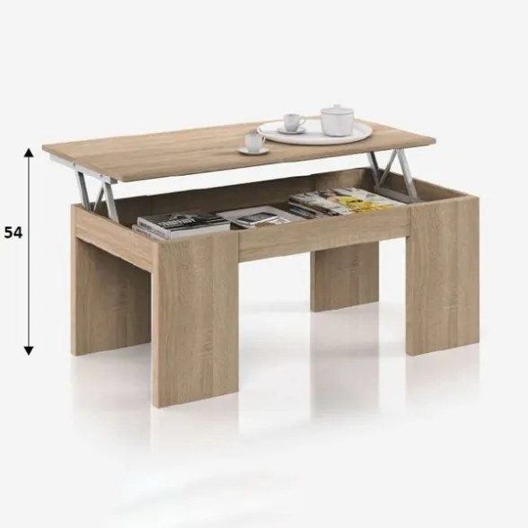 Tavolino Da Salotto Con Piano Elevabile 50x100x43 Cm Rovere Canadese