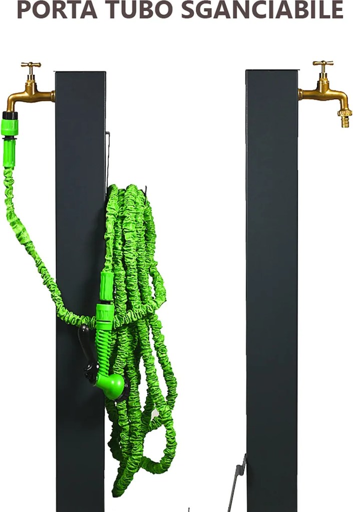 Fontana da Giardino Design a Colonna Quadrata Rubinetto in Ottone e Base 5 mm Antracite...
