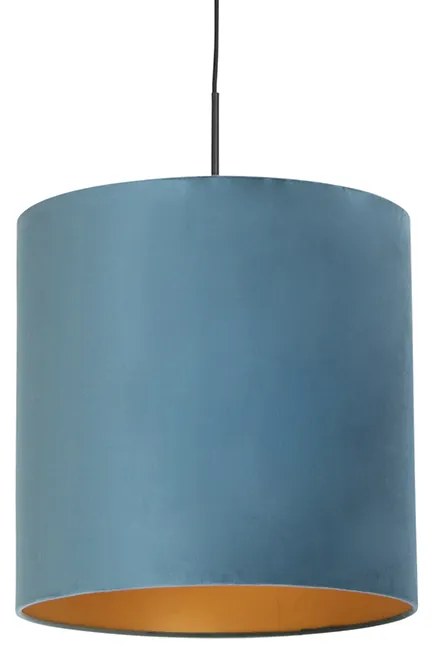 Lampada a sospensione con paralume in velluto blu con oro 40 cm - Combi