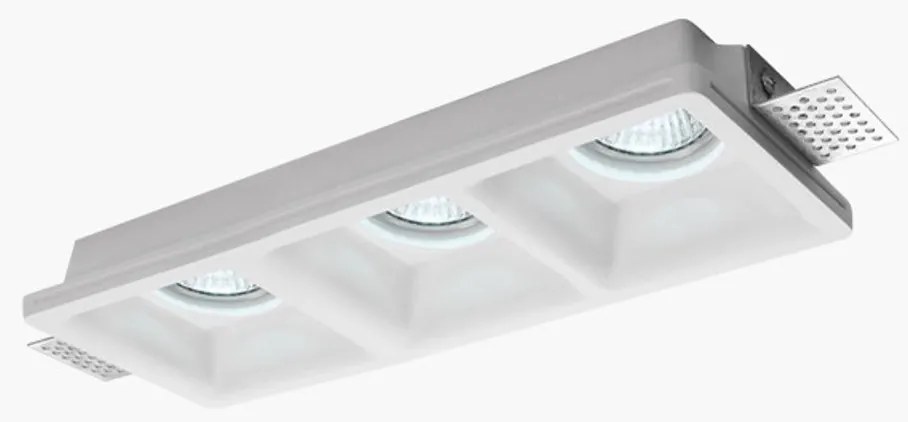 Portafaretto 3xGU10 o MR16 in Gesso Pitturabile Rettangolare 280x100mm