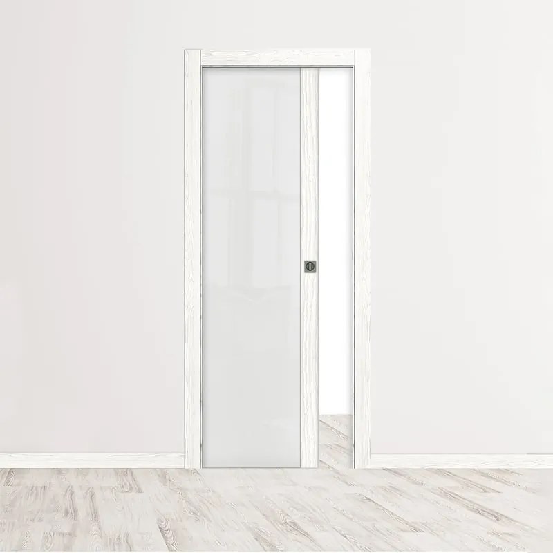 Porta scorrevole Oxford vetrate bianco latte L 60 x H 210 cm reversibile