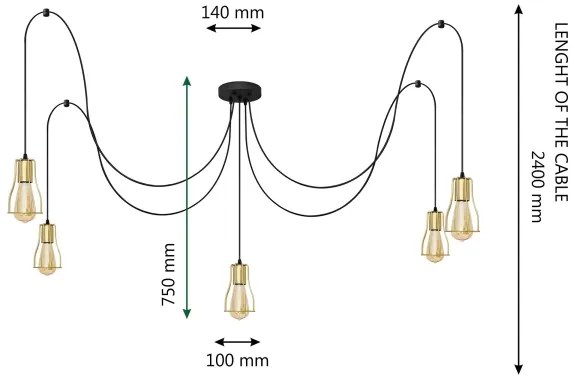 Lampadario a sospensione con filo TUBE LONG 5xE27/15W/230V nero/oro