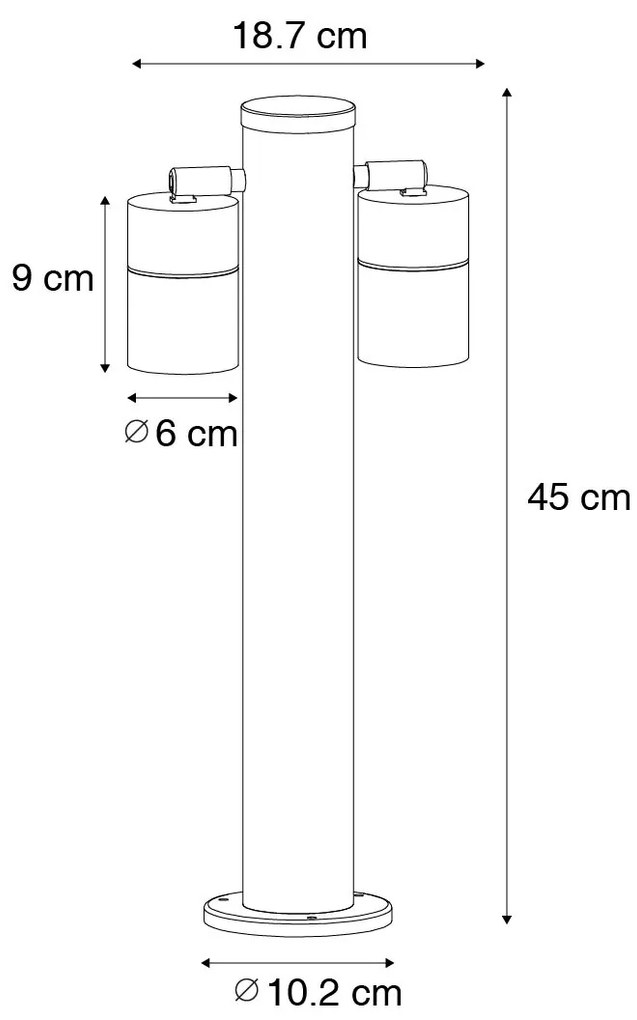 Lampada da esterno da terra nera 45 cm IP44 regolabile 2 luci - Duo