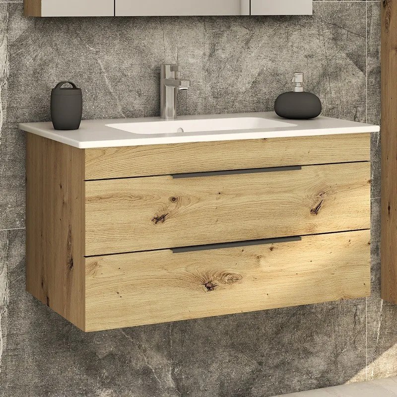 Composizione bagno sospesa 80 cm in rovere naturale spazzolato grezzo | LAC-EFESTO-80 - KAMALU