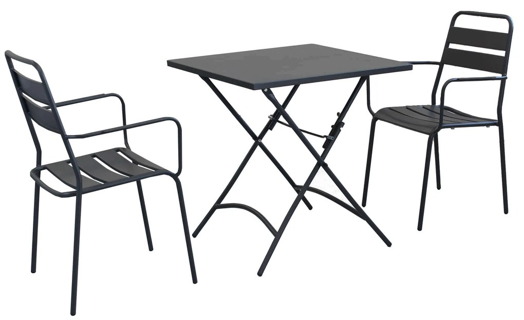 ROMANUS - set tavolo in metallo cm 70 x 70 x 72 h con 2 poltrone Romanus