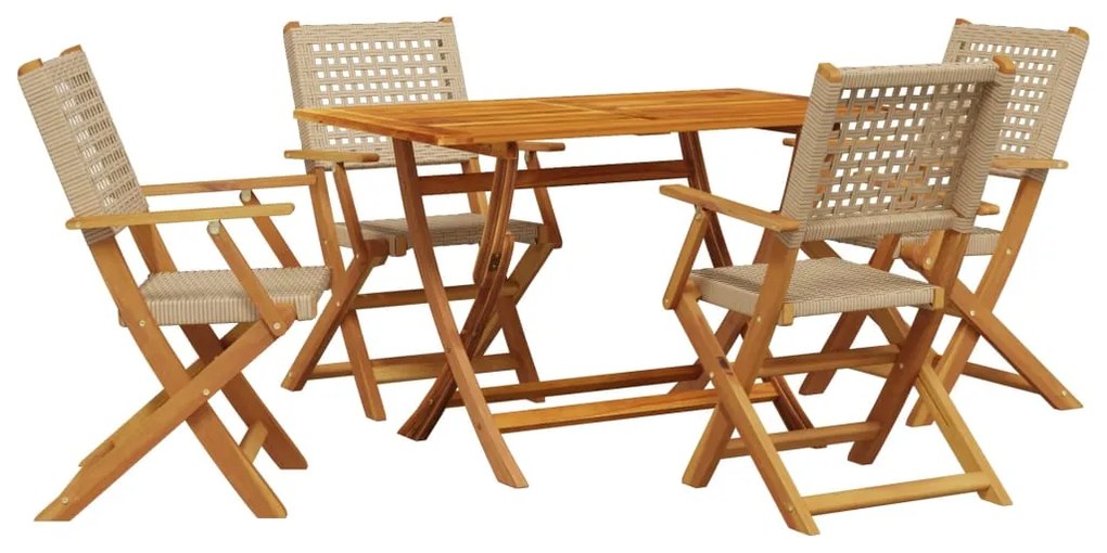 Set pranzo da giardino 5 pz beige polyrattan e legno massello