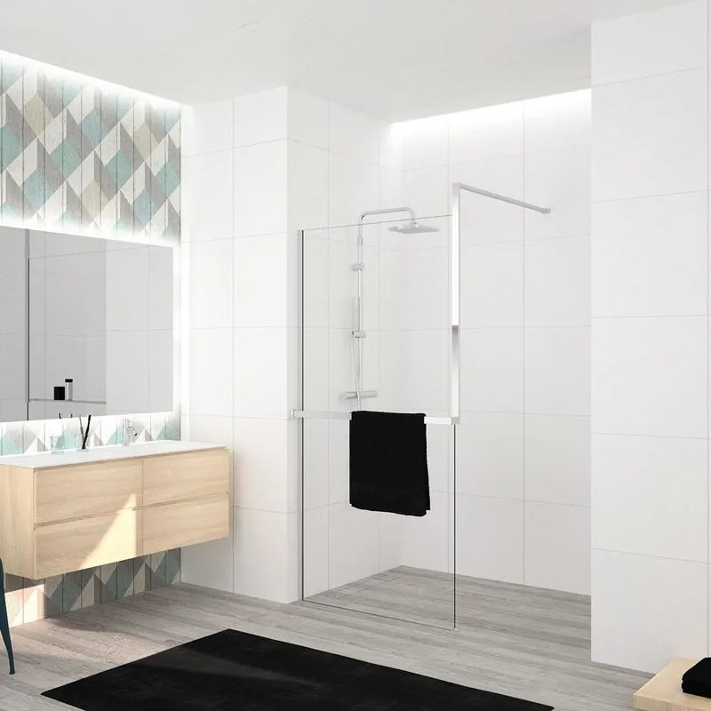 Box doccia walk-in Elidesign, vetro 8 mm, H 200 cm, profilo cromo